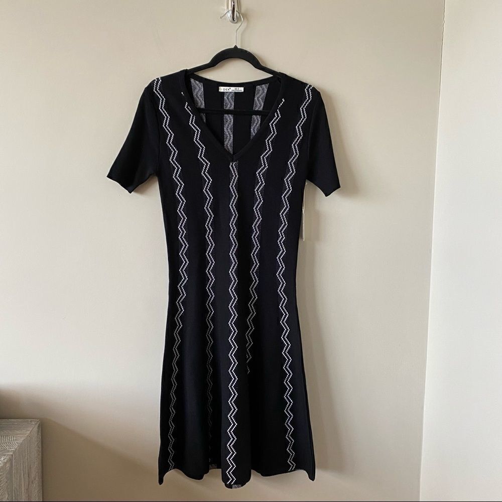 NWT-Dex Ponte Fit and Flare Zig Zag Black and White Midi Dress (Medium)